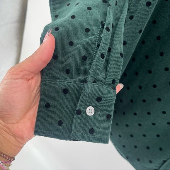 LOFT Women’s Green Black Velvet Dot Corduroy Everyday Button Front Shirt XS - Picture 5 of 14